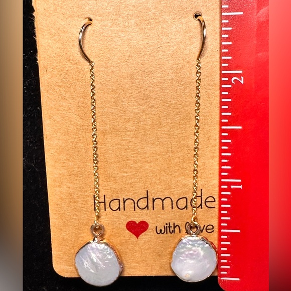 248A. 14k Gold Filled Threaders with 24k Electroplated Button Pearls Earrings - Picture 4 of 5